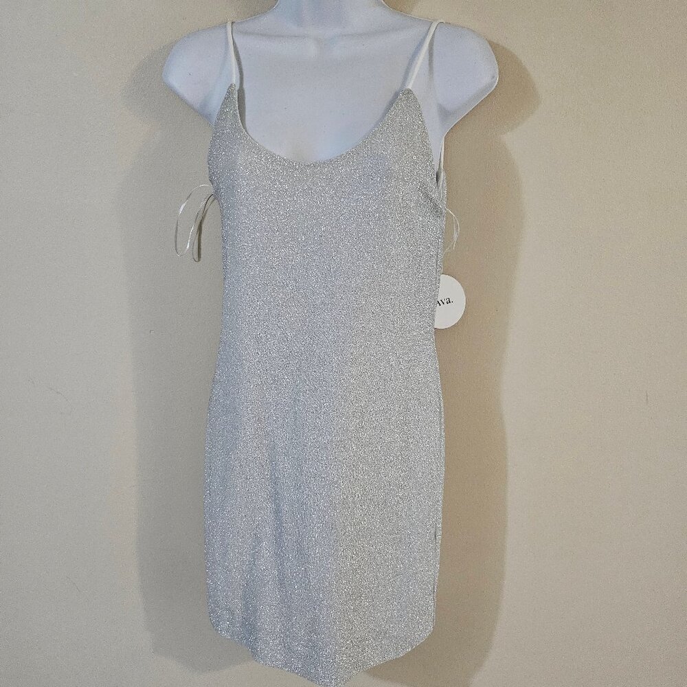 Ava Silver Glitter Bodycon Mini Dress - Size S